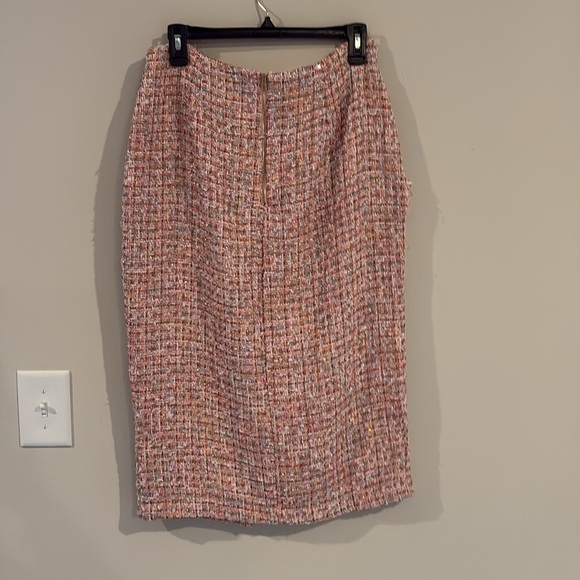 Lulus Charming Icon Pink Tweed Lurex Button-front Midi Skirt - Size L - Picture 5 of 5